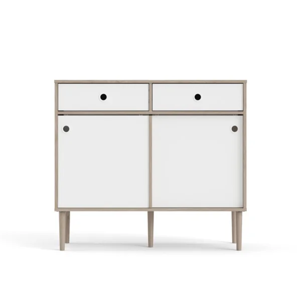 Penny Sideboard 2 Schiebetüren und 2 Schubladen Hickory-Dekor und Mattweiß.
