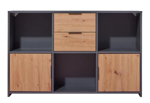 Pepeto Sideboard 2 Schubladen, 2 Türen, 3 Ablagen grau, Artisan Eiche dekor.