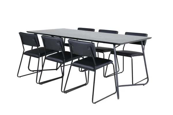 PippiBL Essgruppe Esstisch schwarz und 6 Kenth Esszimmerstühle PU Kunstleder schwarz.
