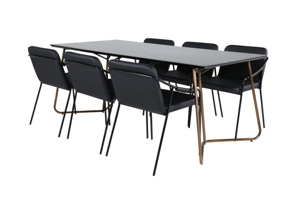 PippiCO Essgruppe Esstisch schwarz und 6 Tvist Esszimmerstühle PU Kunstleder schwarz.