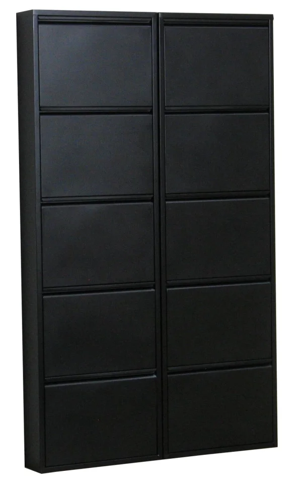 Pisa Schuhschrank mit 10 Klappen/ Türen in Metall schwarz. Fertig montiert.