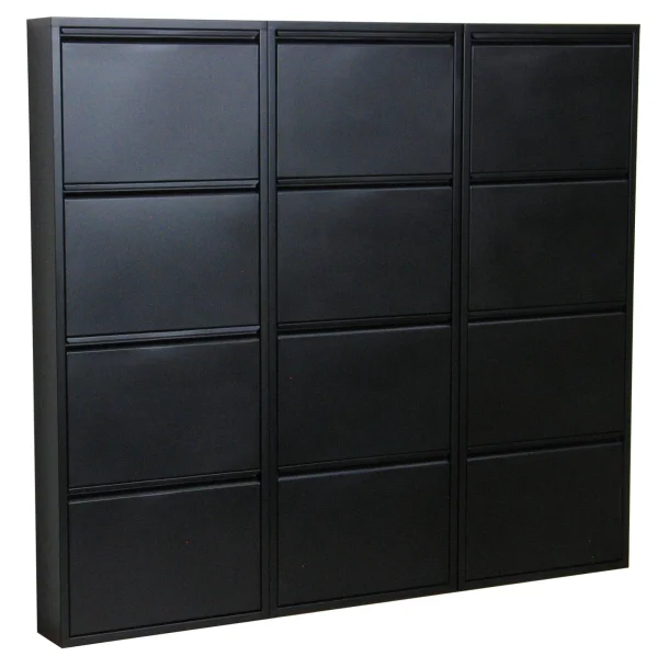 Pisa Schuhschrank mit 12 Klappen/ Türen in Metall schwarz. Fertig montiert.