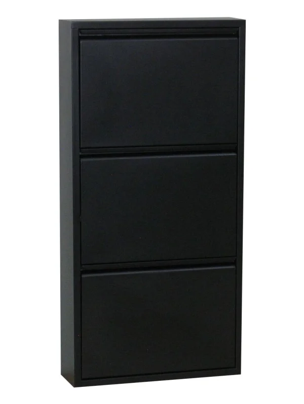 Pisa Schuhschrank mit 3 Klappen/Türen in Metall schwarz. Fertig montiert geliefert.