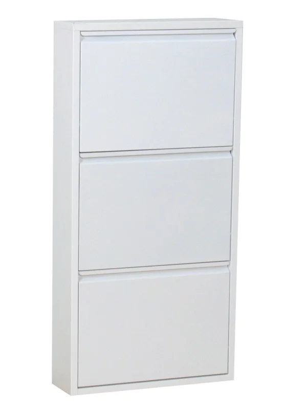 Pisa Schuhschrank mit 3 Klappen/Türen in Metall weiss. Fertig montiert geliefert.