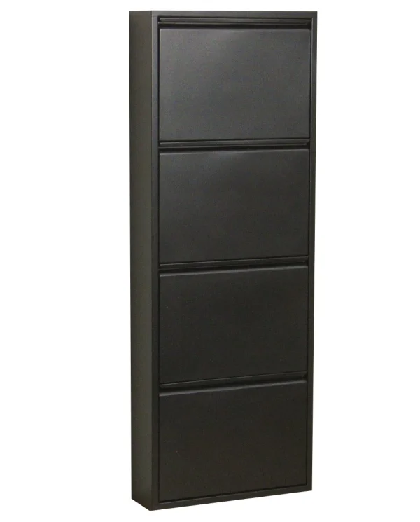 Pisa Schuhschrank mit 4 Klappen/ Türen in Metall schwarz.Fertig montiert.