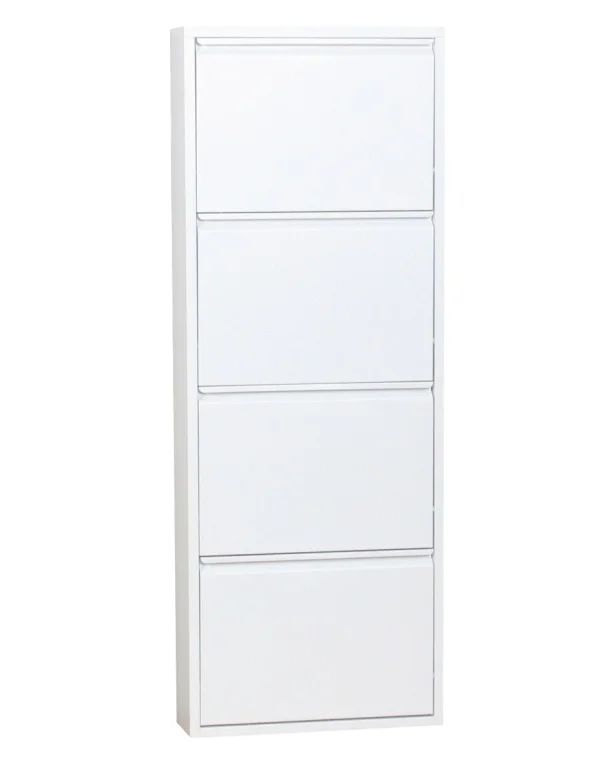Pisa Schuhschrank mit 4 Klappen/ Türen in Metall weiss. Fertig montiert geliefert.