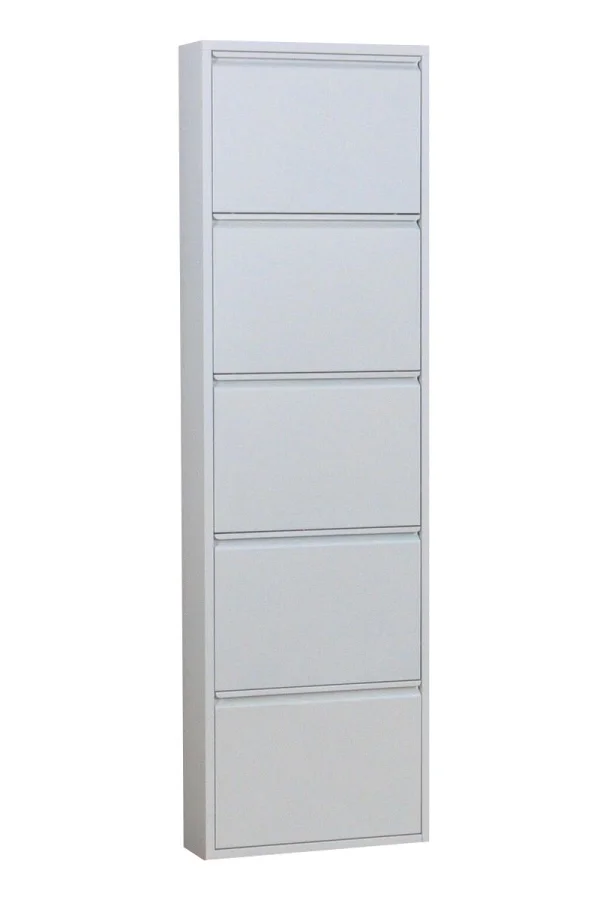 Pisa Schuhschrank mit 5 Klappen/ Türen in Metall weiss.Fertig montiert.