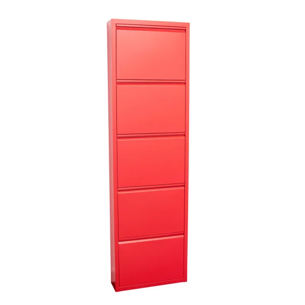Pisa Schuhschrank mit 5 Klappen/Türen in Metall rot. Fertig montiert geliefert.