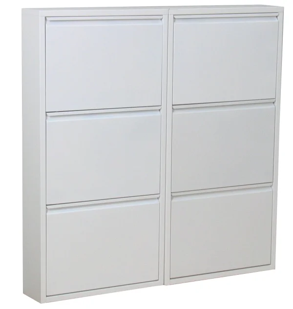 Pisa Schuhschrank mit 6 Klappen/ Türen in Metall weiss.Fertig montiert geliefert.