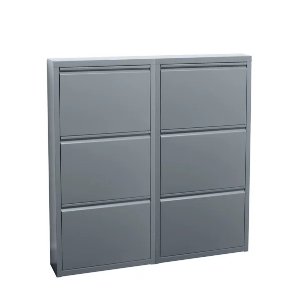 Pisa Schuhschrank mit 6 Klappen/Türen in Metall grau. Fertig montiert geliefert.