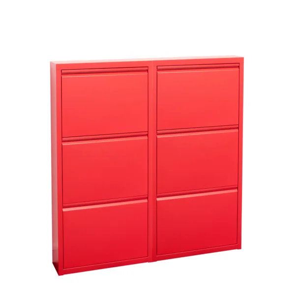 Pisa Schuhschrank mit 6 Klappen/Türen in Metall rot. Fertig montiert geliefert.