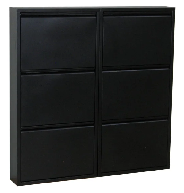 Pisa Schuhschrank mit 6 Klappen/Türen in Metall schwarz.Fertig montiert geliefert.