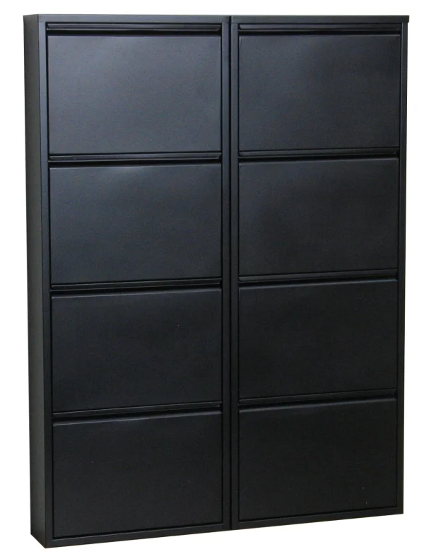 Pisa Schuhschrank mit 8 Klappen/ Türen in Metall schwarz. Fertig montiert.