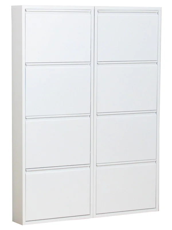 Pisa Schuhschrank mit 8 Klappen/ Türen in Metall weiss. Fertig montiert.