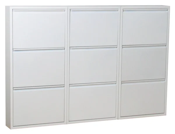 Pisa Schuhschrank mit 9 Klappen/ Türen in Metall weiss. Fertig montiert geliefert.