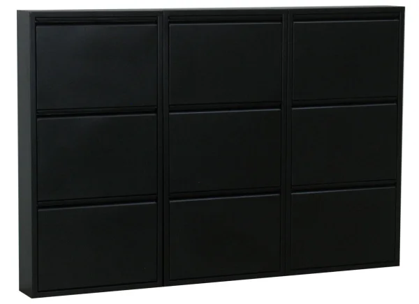 Pisa Schuhschrank mit 9 Klappen/Türen in Metall schwarz.Fertig montiert geliefert.