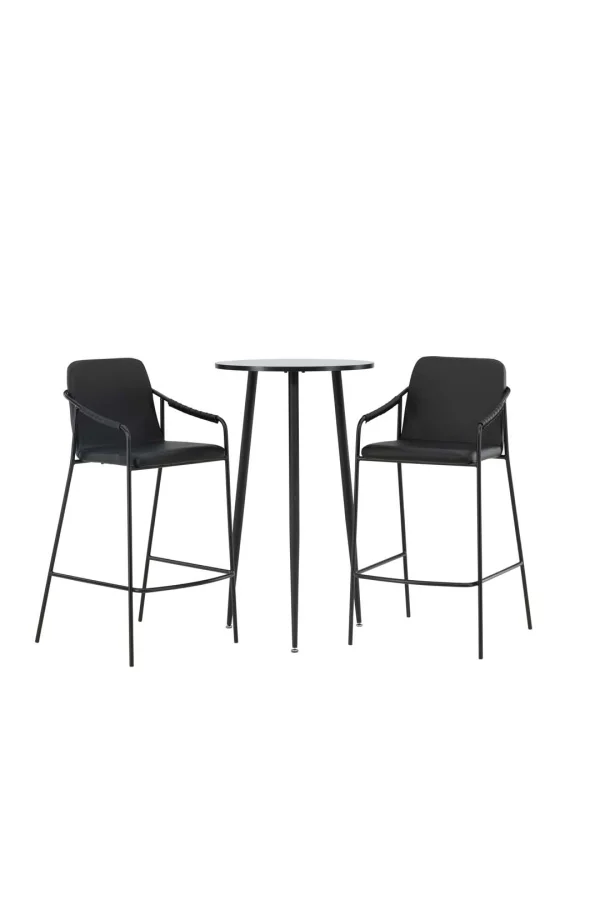 Plaza Barmöbelsett Bartisch schwarz und 2 Tvist Barhocker schwarz.