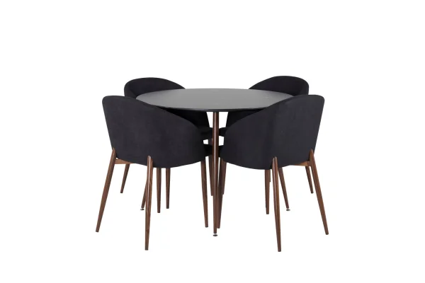 PlazaBLWA100 Essgruppe Esstisch schwarz und 4 Arch Esszimmerstühle schwarz.