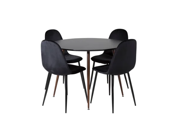 PlazaBLWA100 Essgruppe Esstisch schwarz und 4 Polar Esszimmerstühle Velour schwarz.