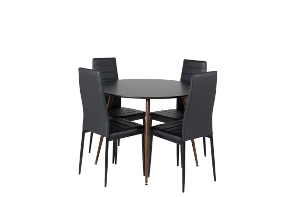 PlazaBLWA100 Essgruppe Esstisch schwarz und 4 Slim High Back Esszimmerstühle PU Kunstleder schwarz.