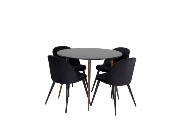 PlazaBLWA100 Essgruppe Esstisch schwarz und 4 Velvet Esszimmerstühle Velour schwarz.