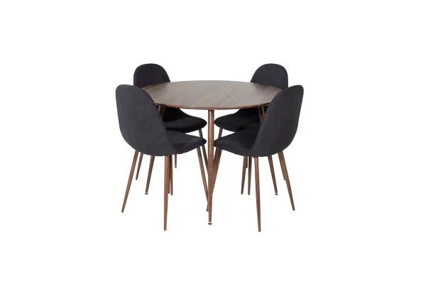 PlazaWA100 Essgruppe Esstisch Nussbaum dekor und 4 Polar Esszimmerstühle schwarz.