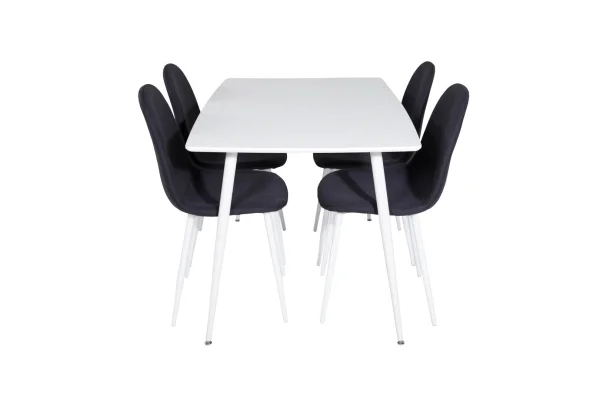 Polar120X80WHWH Essgruppe Esstisch weiß und 4 Polar Esszimmerstühle schwarz, weiß.