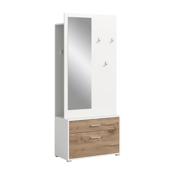Polo Garderobenmöbel Set 80x190cm weiß, Eiche Dekor.