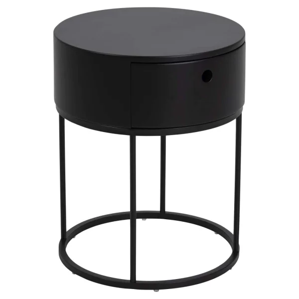 Polo Nachttisch Ø40cm1 Schublade schwarz.