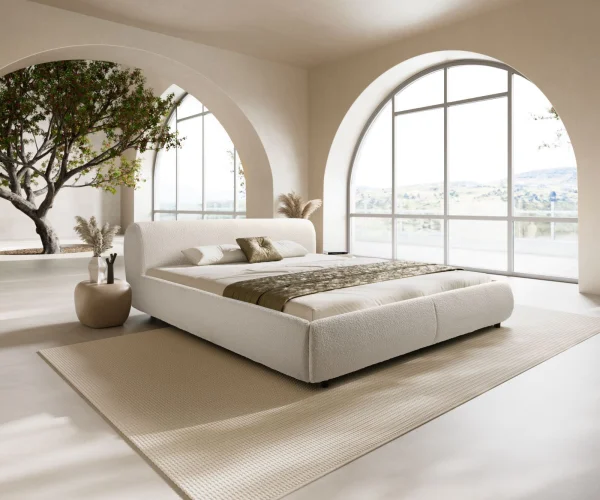 Polsterbettgestell Shona 180x200 cm Bouclé Creme-Weiß