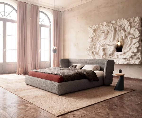 Polsterbettgestell Simea 180x200 cm Bouclé Silbergrau