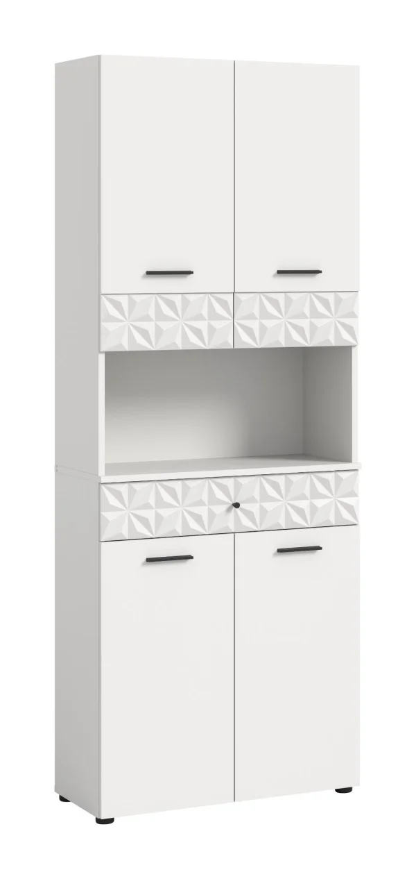 Prisma Hochschrank Bad 4 Türen, 1 Schublade, 1 Regal Weiß.