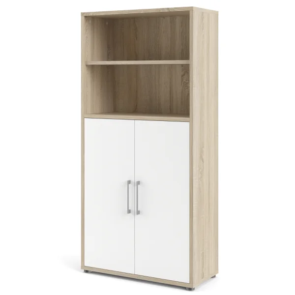 Prisme Aktenschrank 2 Fächer und 2 Türen Eiche Dekor, weiss