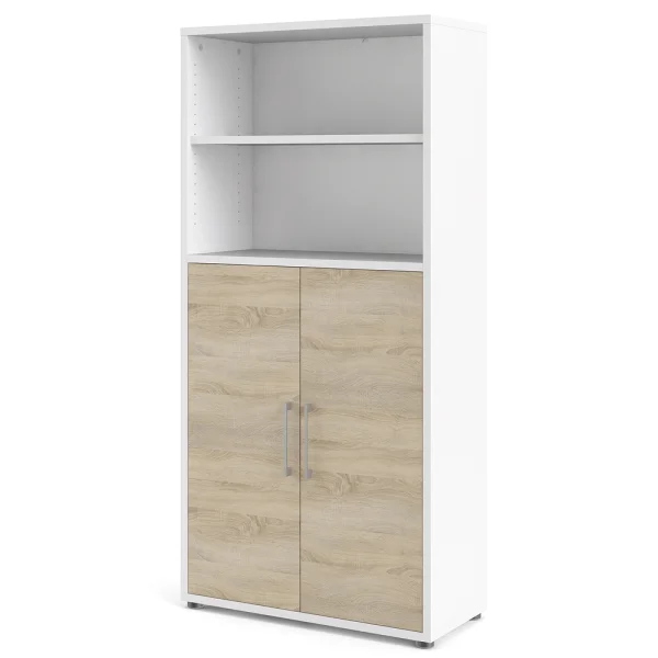Prisme Aktenschrank 2 Fächer und 2 Türen weiss, Eiche Dekor
