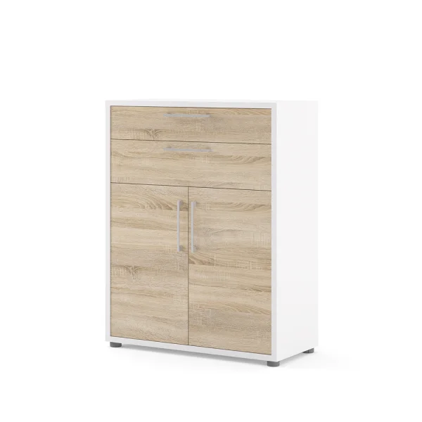 Prisme Aktenschrank mit 2 Schubladen und 2 Türen weiss, Eiche Dekor