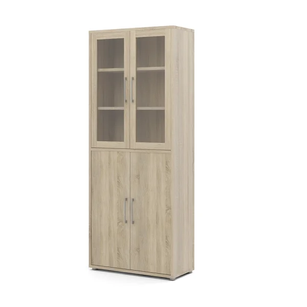 Prisme Büroschrank mit 2 Glastüren und 2 Holztüren Eiche Dekor