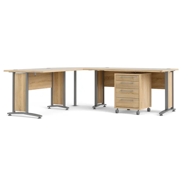 Prisme Eckschreibtisch 304 mit Rollcontainer Eiche Dekor