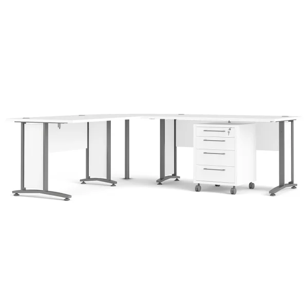 Prisme Eckschreibtisch 304 mit Rollcontainer weiss