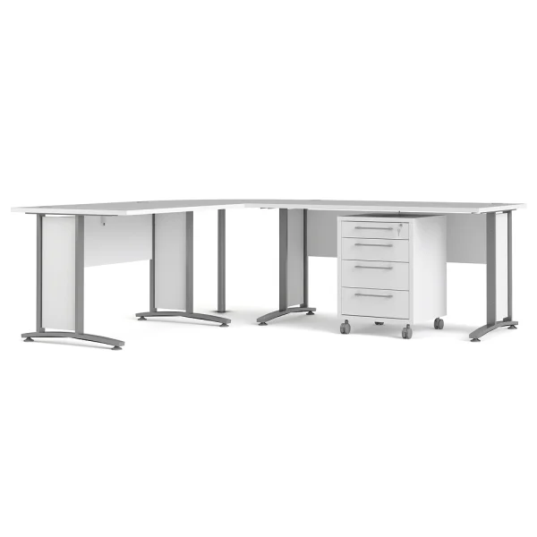 Prisme Eckschreibtisch 305 mit Rollcontainer weiss