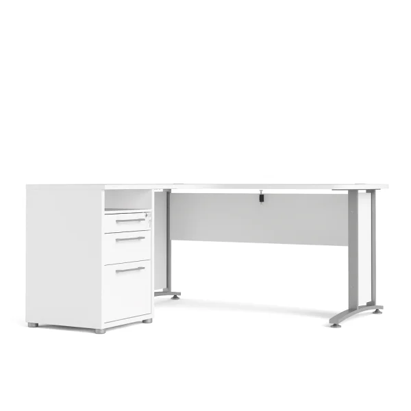 Prisme Eckschreibtisch mit 1 Ablage und 3 Schubladen weiss, grau