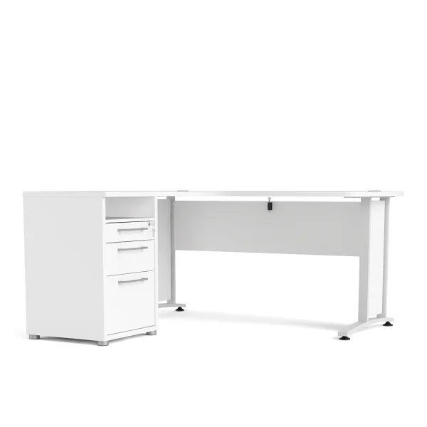 Prisme Eckschreibtisch mit 1 Ablage und 3 Schubladen weiss, weiss