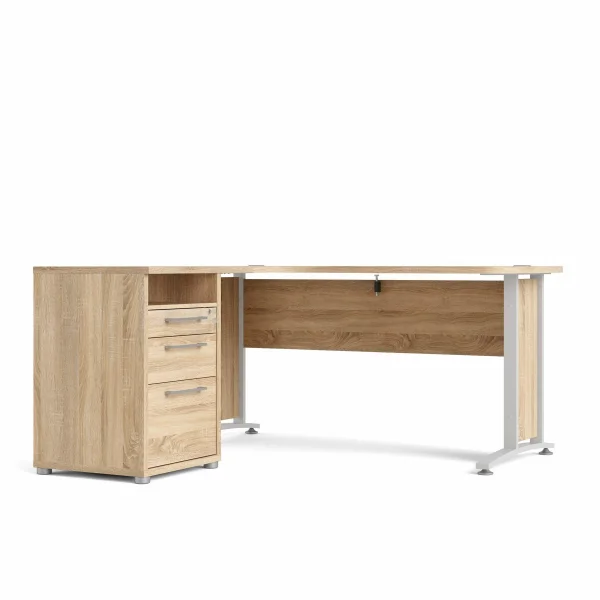 Prisme Schreibtisch 3 Schubladen. Eiche Dekor und weiss.
