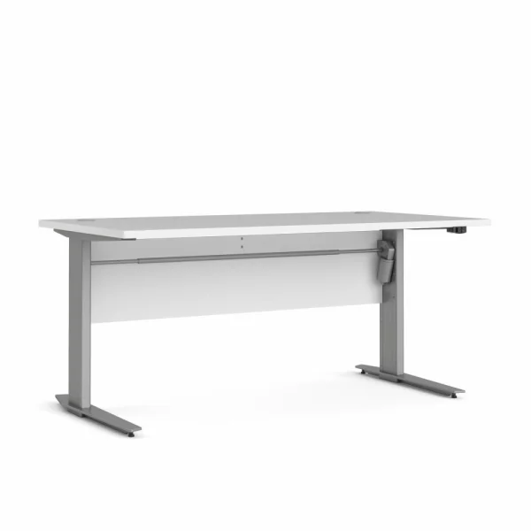 Prisme Schreibtisch A elektronisch heben/senken Weiss und silbergrauer Stahl.