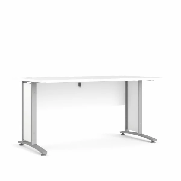 Prisme Schreibtisch B Weiss und silbergrauer Stahl.