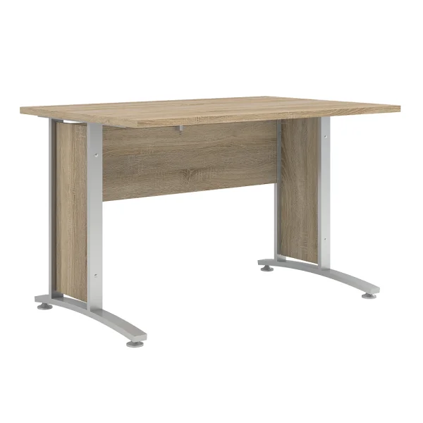 Prisme Schreibtisch C Eiche Dekor und silbergrauer Stahl.