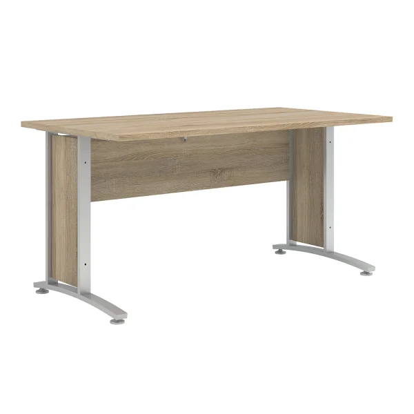 Prisme Schreibtisch D Eiche Dekor und silbergrauer Stahl.