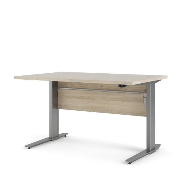 Prisme Schreibtisch elektrische Hebe-Senk-Funktion Eiche Strukturdekor und Silbergrau.