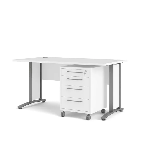 Prisme Schreibtisch mit Rollcontainer weiss