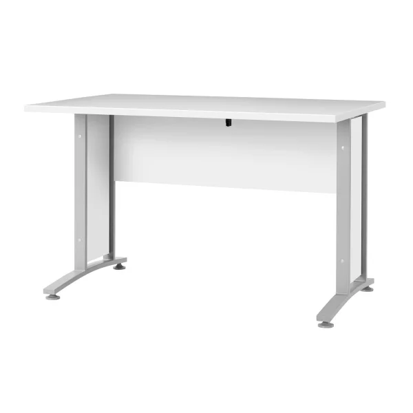 Prisme Schreibtisch Weiss und silbergrauer Stahl.