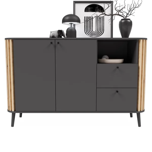 Pure Sideboard 2 Türen, 2 Schubladen, 1 Ablage grau,Eiche dekor.